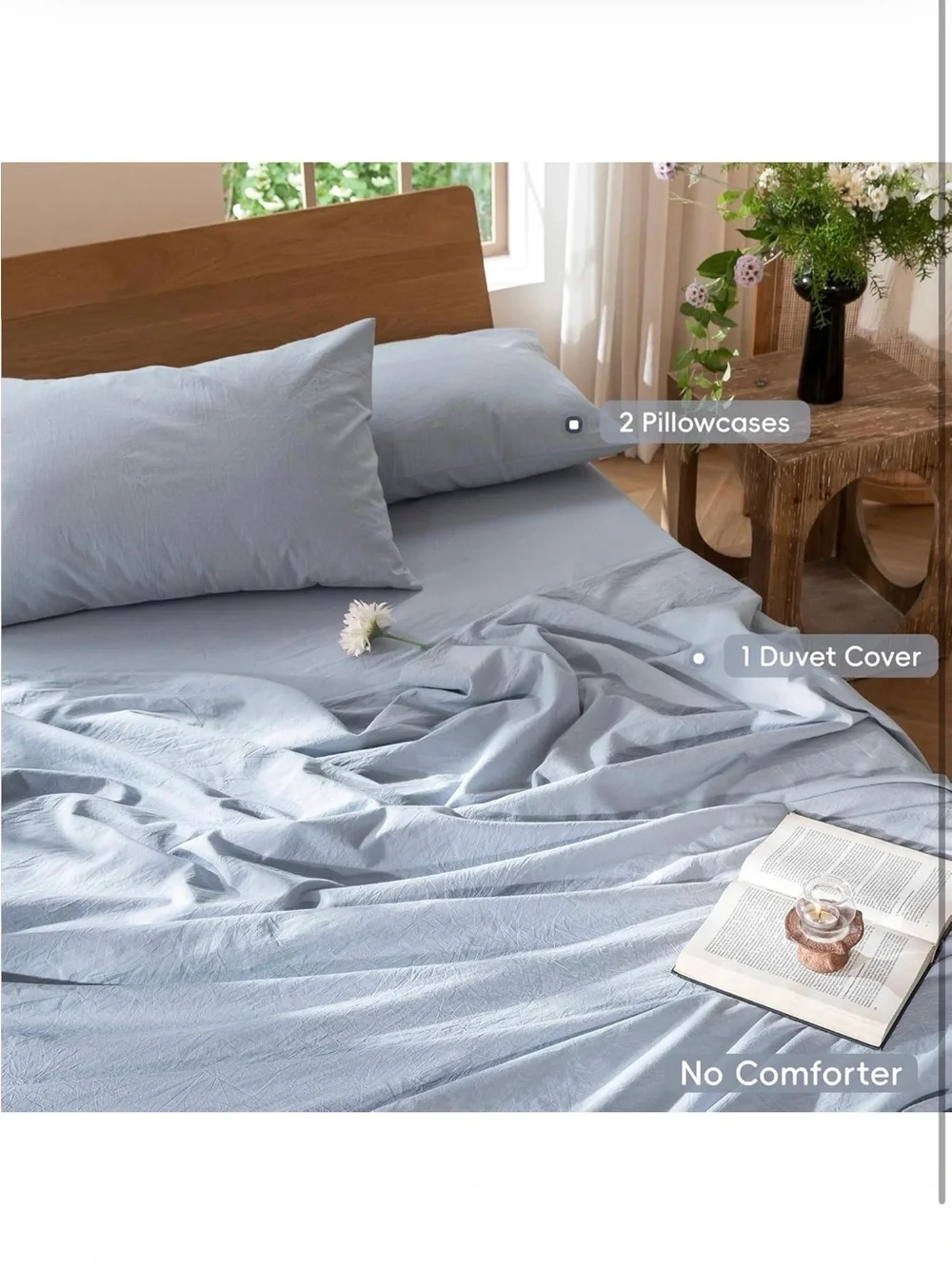 NEW MooMee 100% Washed Cotton Bedding Duvet Cover Set. Cornflower Blue, King